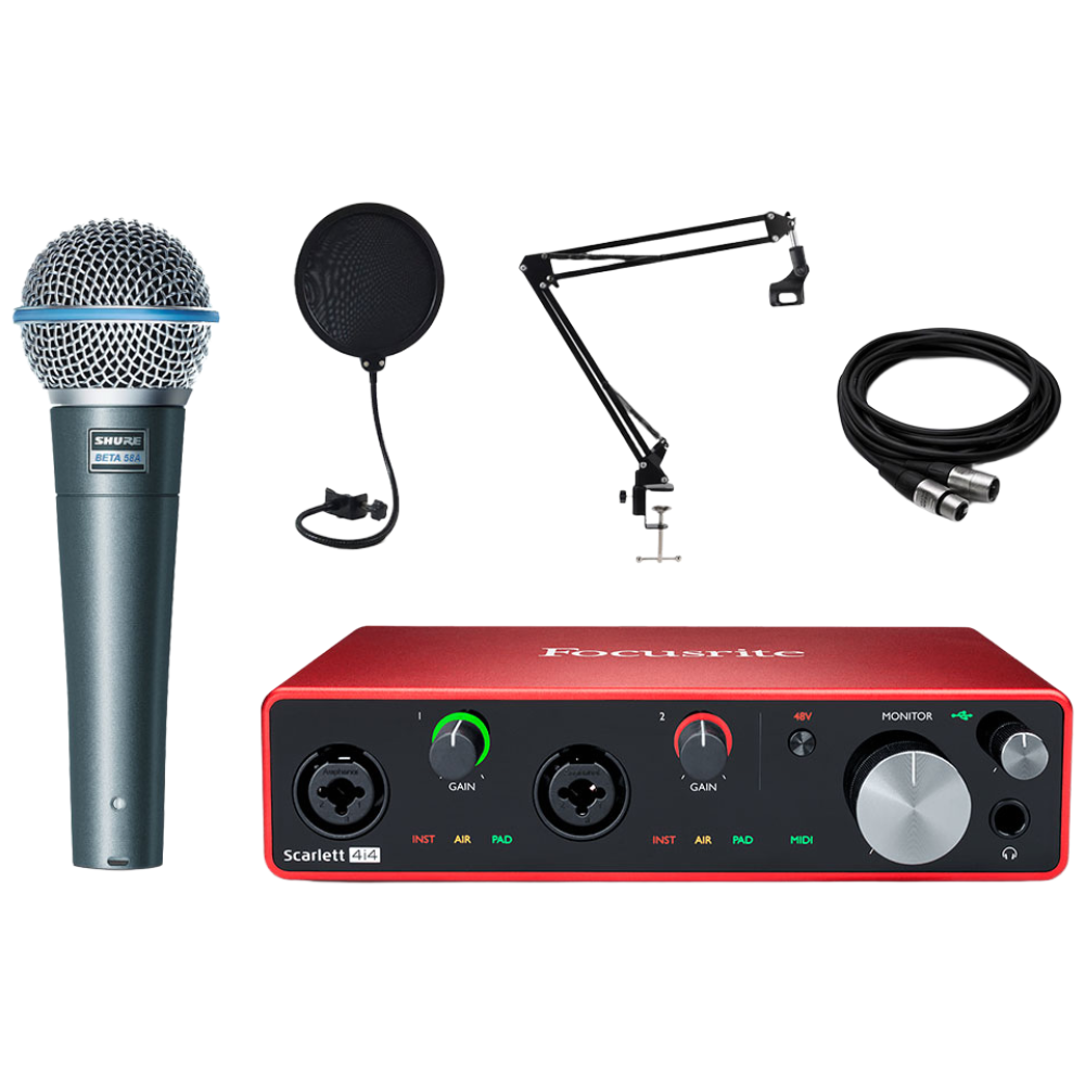포커스라이트 스칼렛 4i4 슈어 SHURE BETA58A 마이크 팝필터 케이블 스탠드 패키지 665,000원