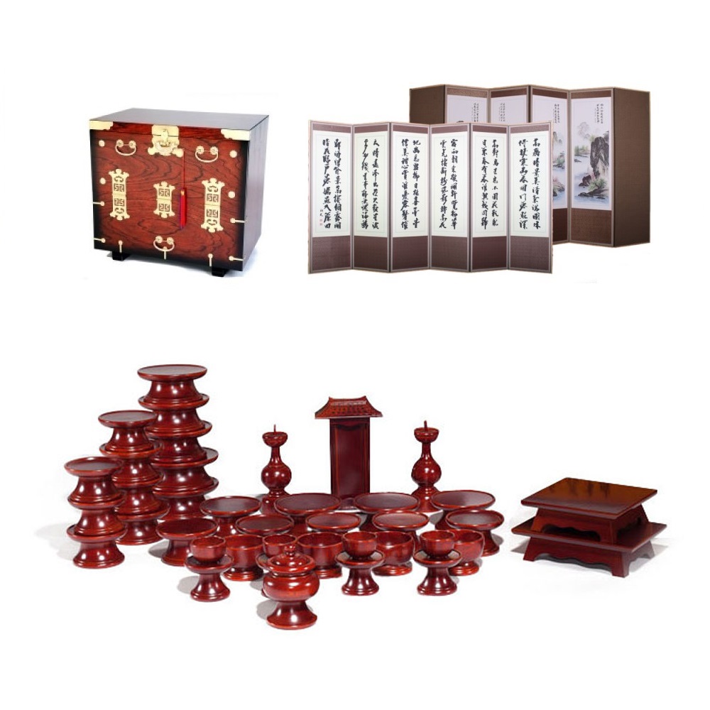 패키지 문화재 물푸레 제기 39p + 남원 앞닫이 제기 보관함 + 남원목기공예 옥비단 산수화 추사한시 6폭 병풍, 1세트 659,000원