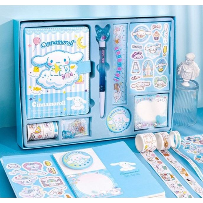 선물용 산리오 다이어리 꾸미기 세트 떡모메지,스티커,자,키링,마킹테이프,볼펜,벳지 구성, 1개, 시나모롤 17,500원