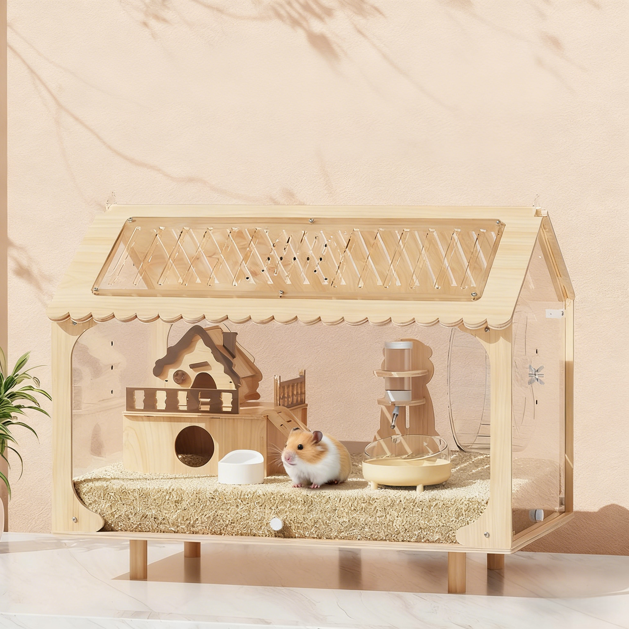 YAPOGI 꾸미기 풀세트 투명한 원목 아크릴 대형 햄스터집 펫하우스 사육장 놀이터 햄스터 케이지, 1개, 스타일 C,세트 93,800원