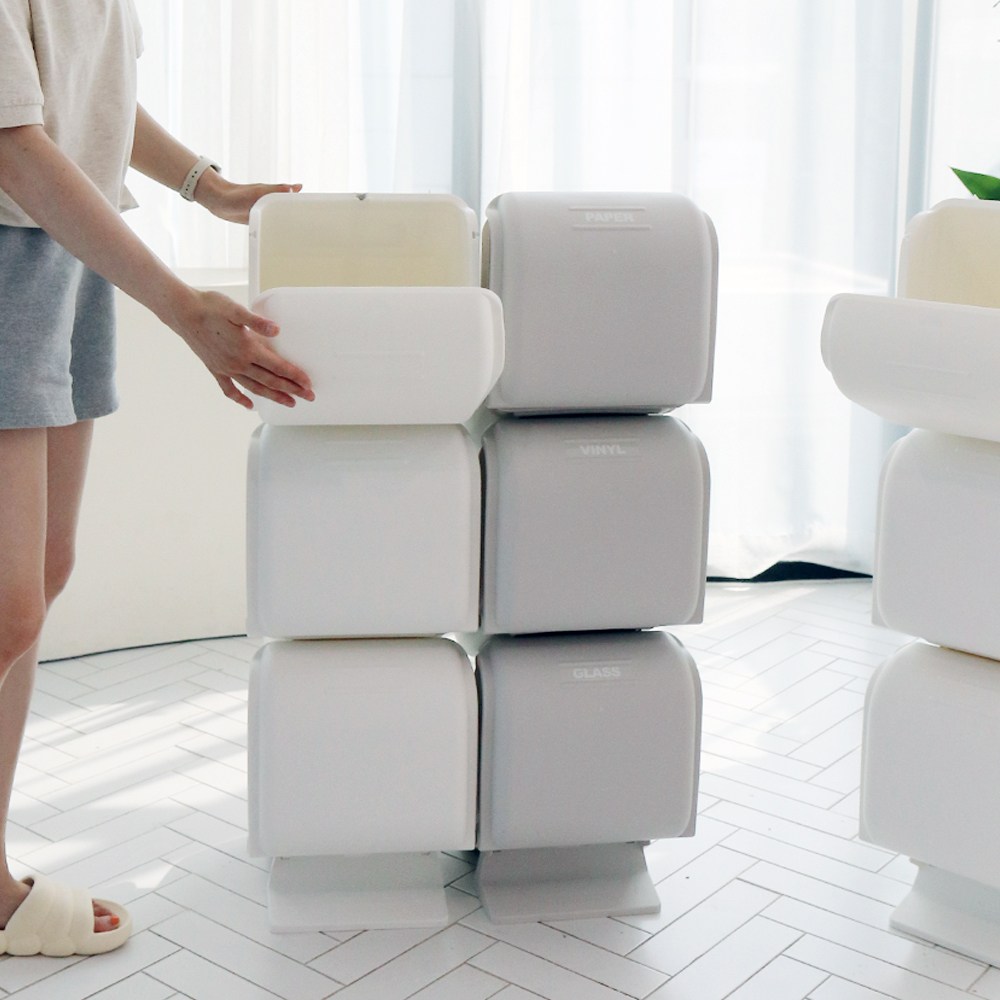 페블 분리수거함 3단 원터치오픈, 크림화이트, 현재가 32,390원