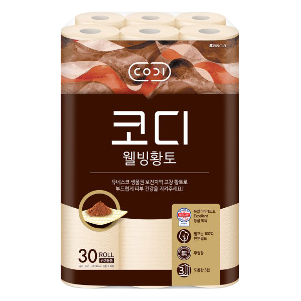 코디 웰빙 황토 천연펄프 3겹 롤화장지 17,300원