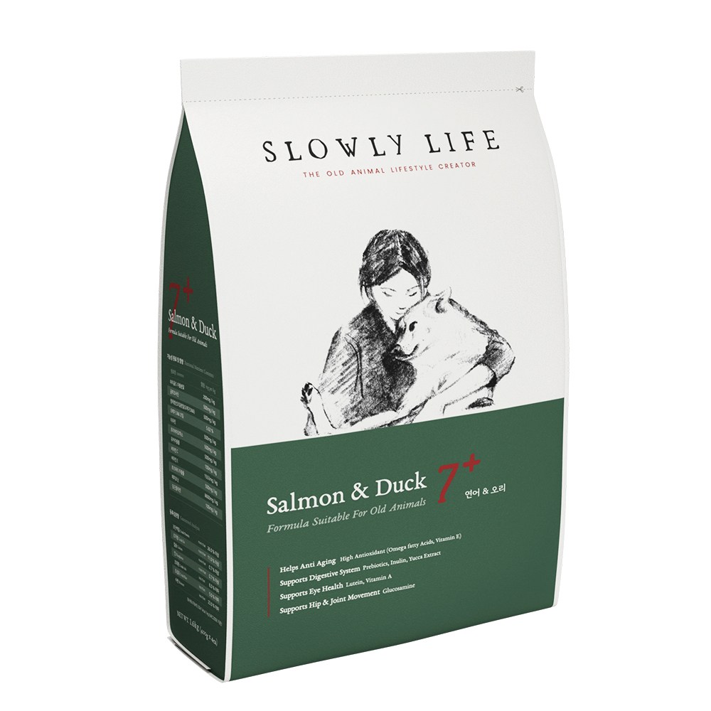 슬로울리라이프 연어 오리 7+ (7~9세) 노령견 노견 부드러운 소프트 사료, 1개, 1.6kg, 연어+오리 28,400원