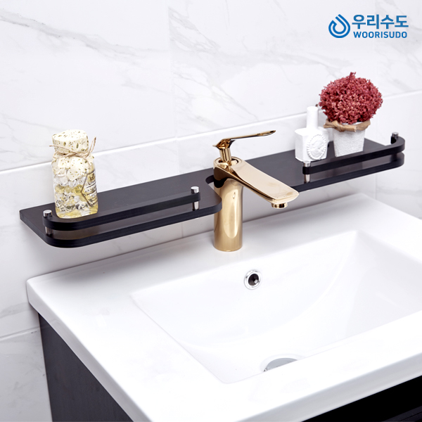 우리수도 인조 대리석 욕실 일자 더블 선반, 블랙, 1개 42,420원