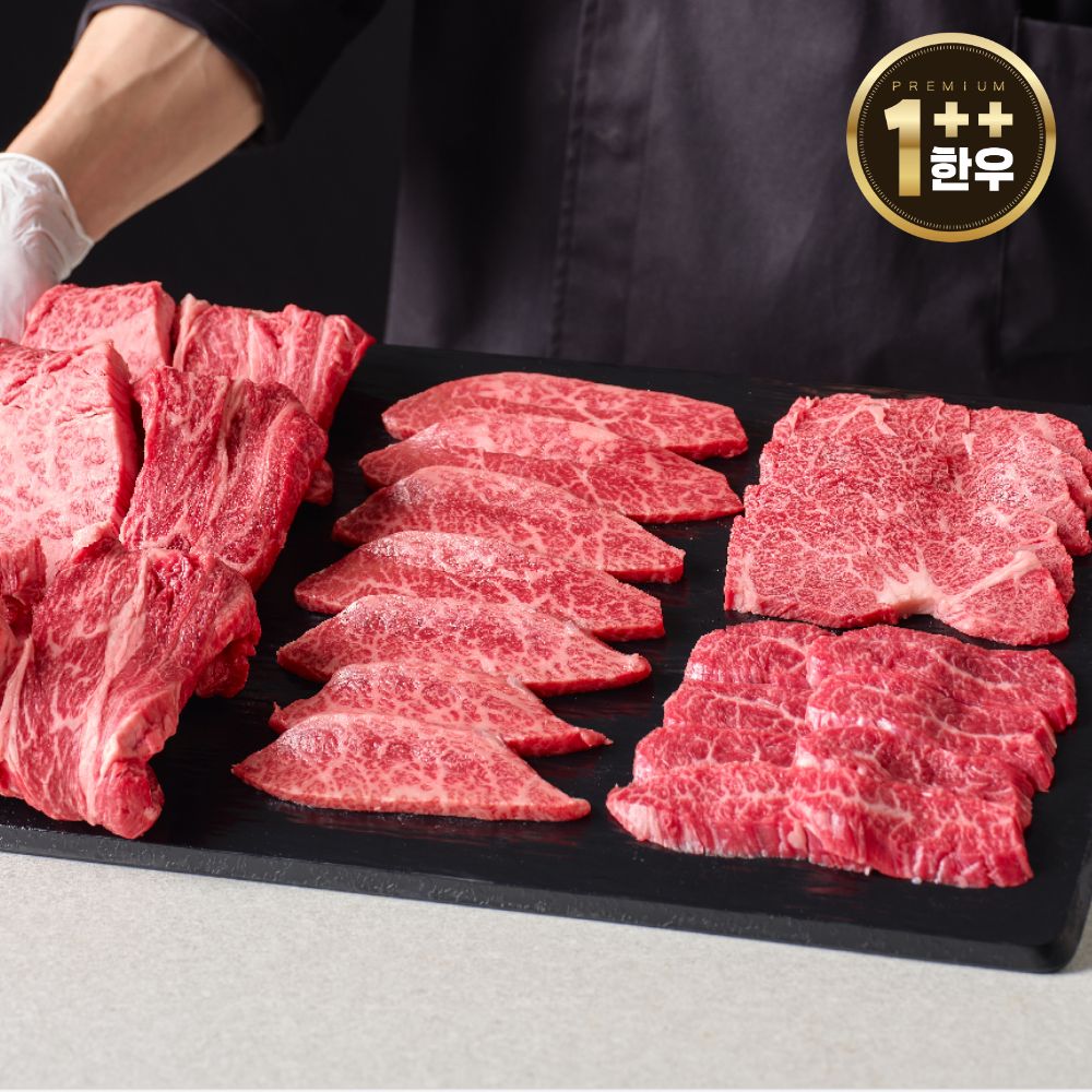 우리는정육가든 1++ 한우선물세트 설 명절 등심 갈비 꽃갈비살 1kg 프리미엄 구이세트 [감사카드증정] 323,400원