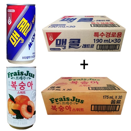 일화 맥콜 190ml(30캔) + 프레주 복숭아 스위트 175ml(30캔), 60캔 27,900원