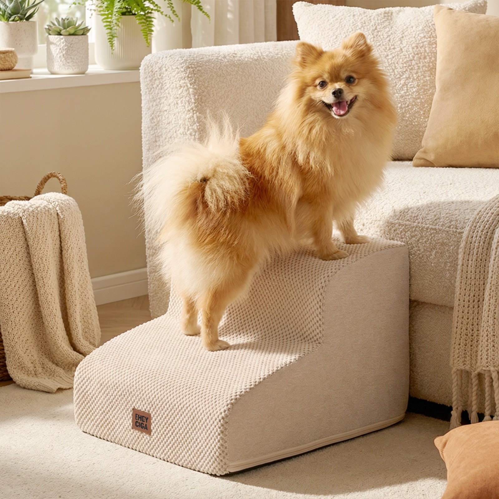 EHEYCIGA 곡선형 쾌적 강아지 계단 논슬립 슬개골보호 애견계단 2단 3단 4단, 1개, 베이지색 50,390원