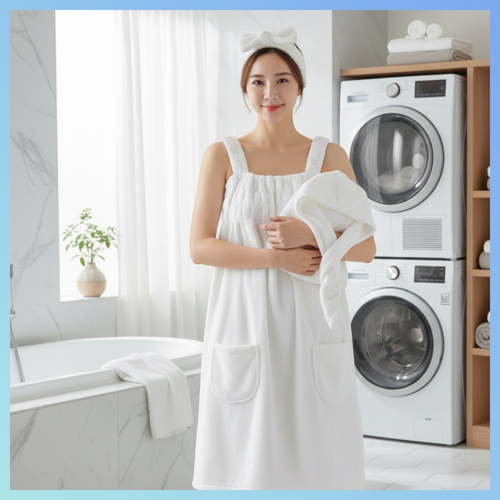 지크호 도톰 극세사 샤워 가운 타올 4종 세트 여성, 1세트, 화이트 리얼순수 37,900원