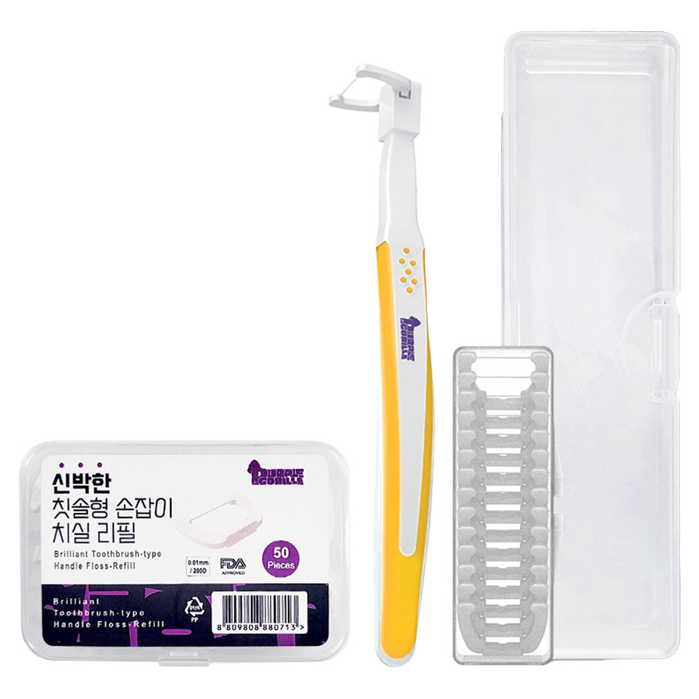 퍼플고릴라 신박한 칫솔형 손잡이 치실 오렌지 리필 14p + 리필 50p 세트, 153mm, 1세트 9,900원