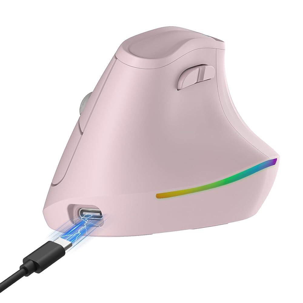 KYSONA 57° 무선 인체 공학적 마우스, 수직 마우스, 손목 터널 마우스, RGB 조명, 충전식, 블루투스 및 2.4G, 5단계 DPI 조정, PC/노트북/맥과 호환되는 57,900원