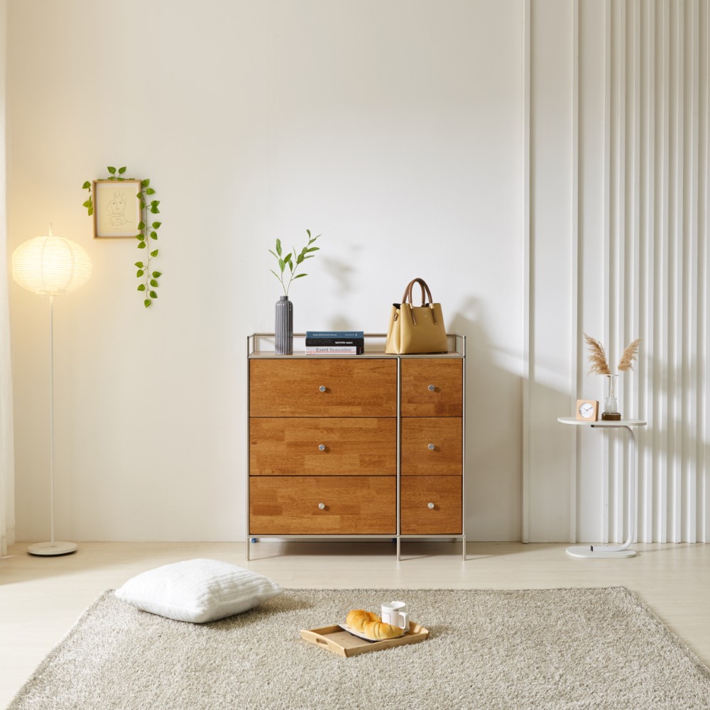 완제품 벨리 960 와이드 3단 6칸 서랍장 미드센츄리 수납장 드레스룸 거실 안방 침실 옷 모듈 스텐 선반, 3단, 월넛 539,000원