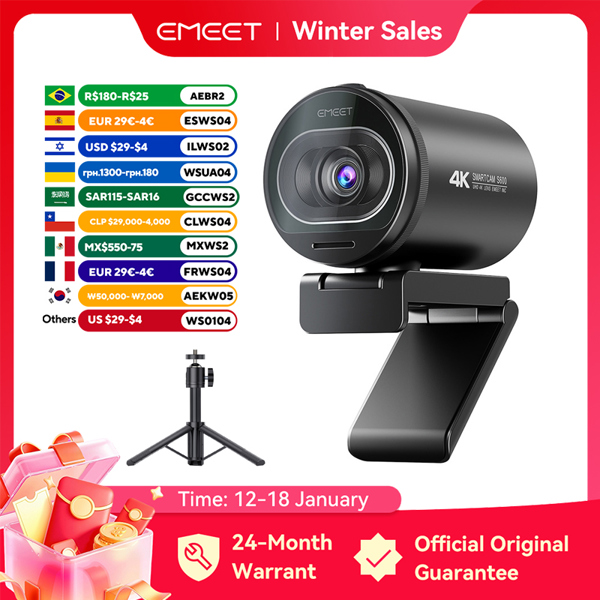 4K 웹캠 EMEET S600 SmartCam 삼각대 포함 컴퓨터노트북용 USB 카메라 자동 초점 소니 센서 60FPS1080P 스트리밍 웹 카메라 101,720원