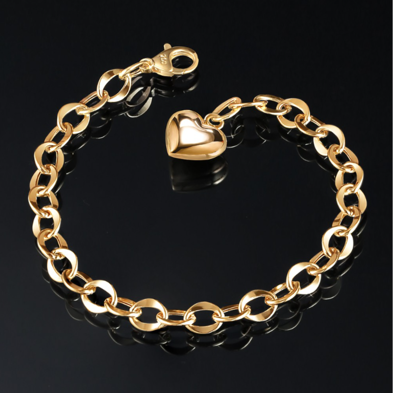 골드앤 18K 딜러브 팔찌 데일리 볼륨 하트참 통통 팬던트 할로우 팔찌 1,466,500원
