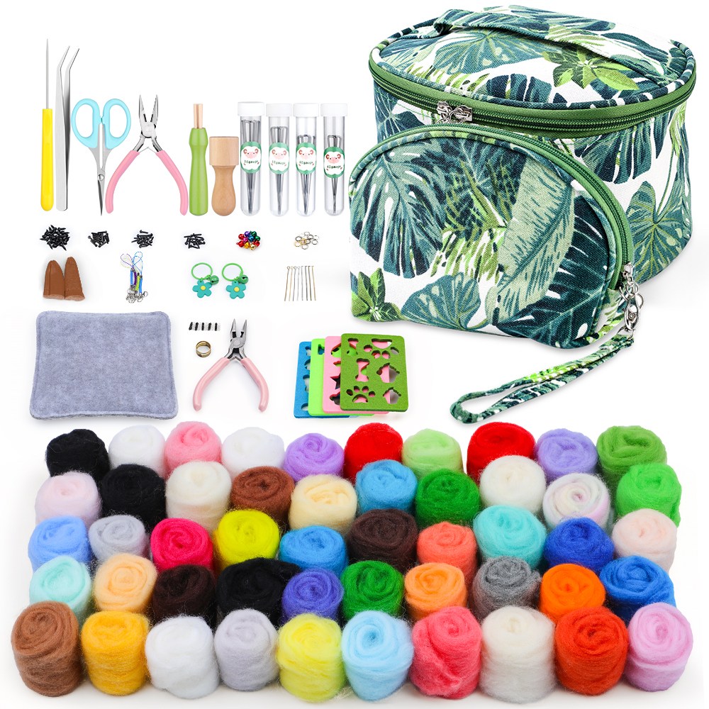 양모펠트 DIY 키트, 초급 세트양모 펠트 도구 세트 입문용, 양모 펠트 diy 세트 수납 가방 포함, 50색, 1세트 26,000원