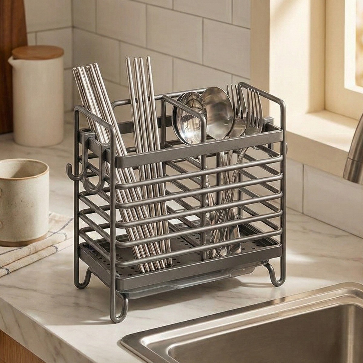 디케이 녹슬지 않는 물빠짐 수저통, 1개, 그레이 14,100원