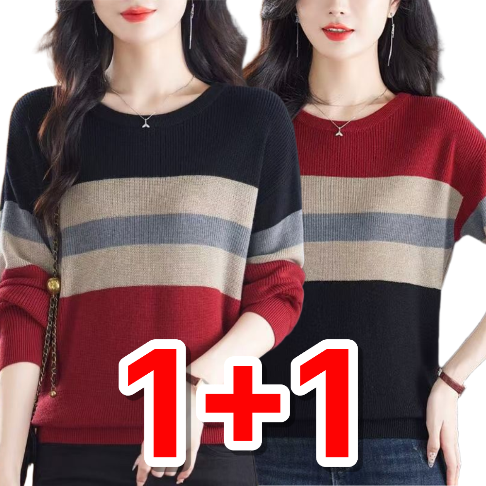 메종코랄 여성 라운드넥 스트라이프 니트 티셔츠 캐주얼 긴팔 46,900원