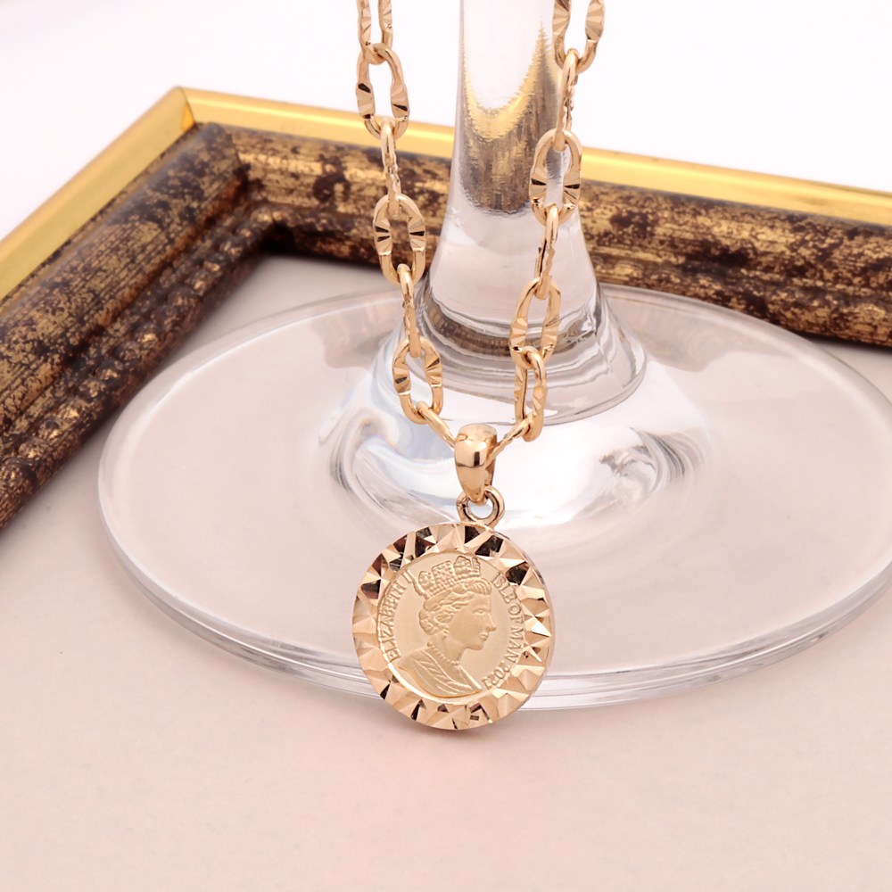 14K 엘리자베스 커팅 코인 펜던트 할로우 커팅 볼륨 클립 체인 줄 목걸이 여자 선물 1,542,400원