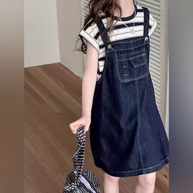 해피유통어린이 여아 캐주얼 멜빵 원피스 세트 스트라이프 티셔츠와 원피스 조합14세 이상 XG03 27,040원