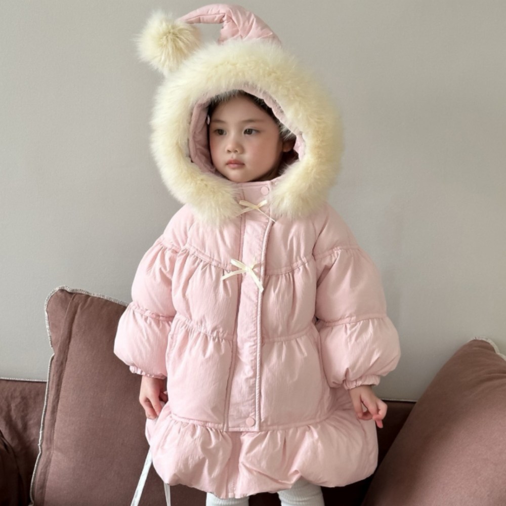 여아아우터 핑크 푸딩 리본 후드 패딩 점퍼 겨울 아기 유아 아동 겨울 겉옷 여아옷선물 39,900원