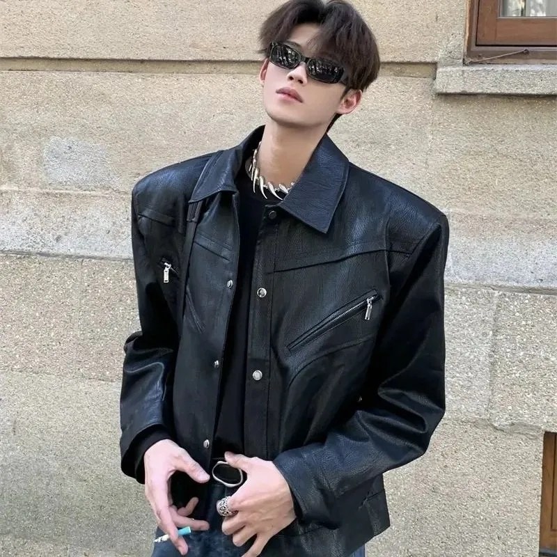녕동 남성 숏 가죽 자켓 카라넥 루즈핏 캐주얼 바람막이 심플 레더 항공 점퍼 41,500원