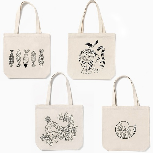 캔버스 에코백 가방 DIY 만들기 무지 민화 도안 그림 미술 색칠 패브릭 공예 환경 교육 체험 행사, 에코백(물고기) 3,400원