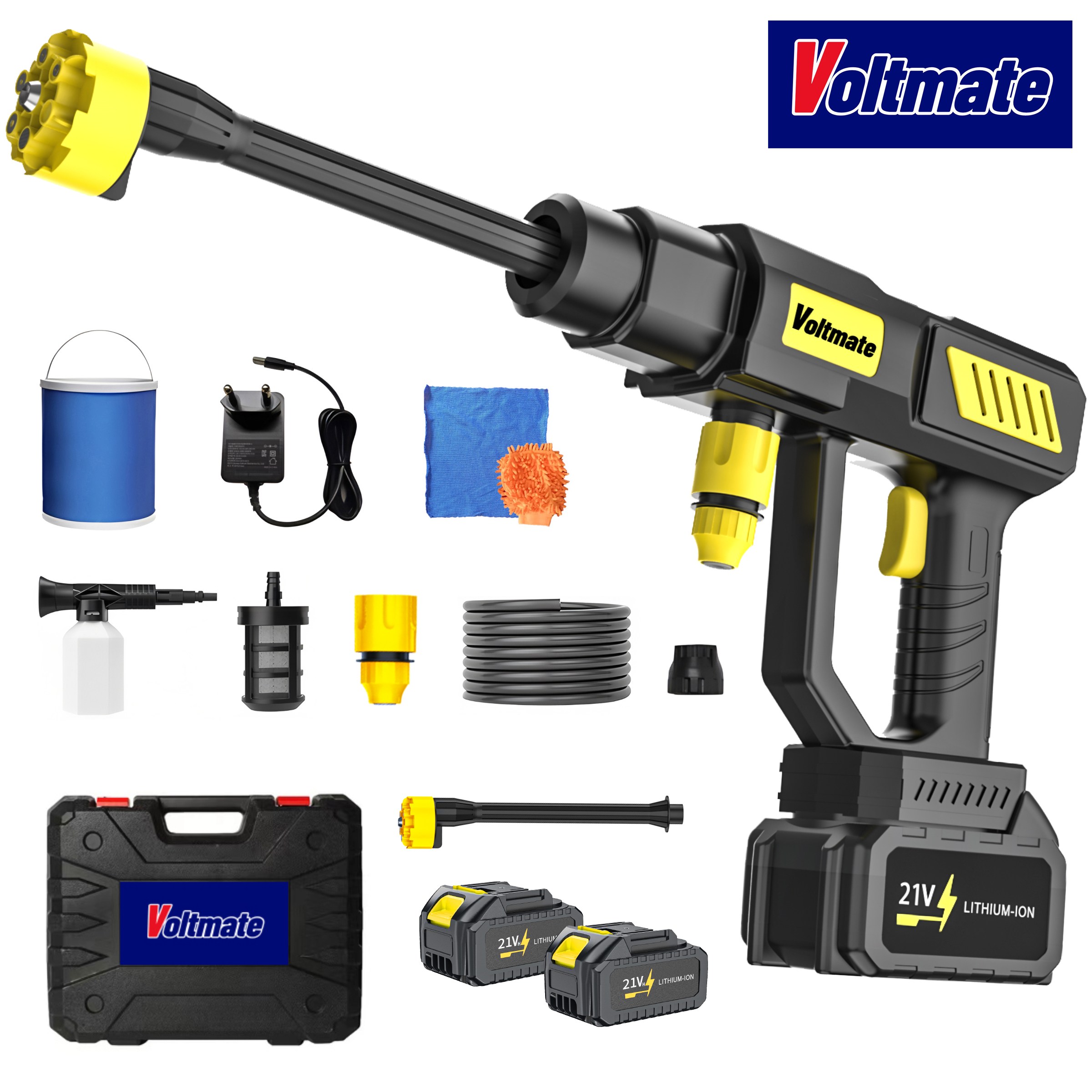 [최신형]Voltmate 차세대 독일 테크 6in1 다용도 노즐 고압 세척기 순동 고성능 모터 AI 스마트 칩 탑재 4000mAh 리튬 배터리 2개 가정용 휴대용 무선 세차기 63,850원