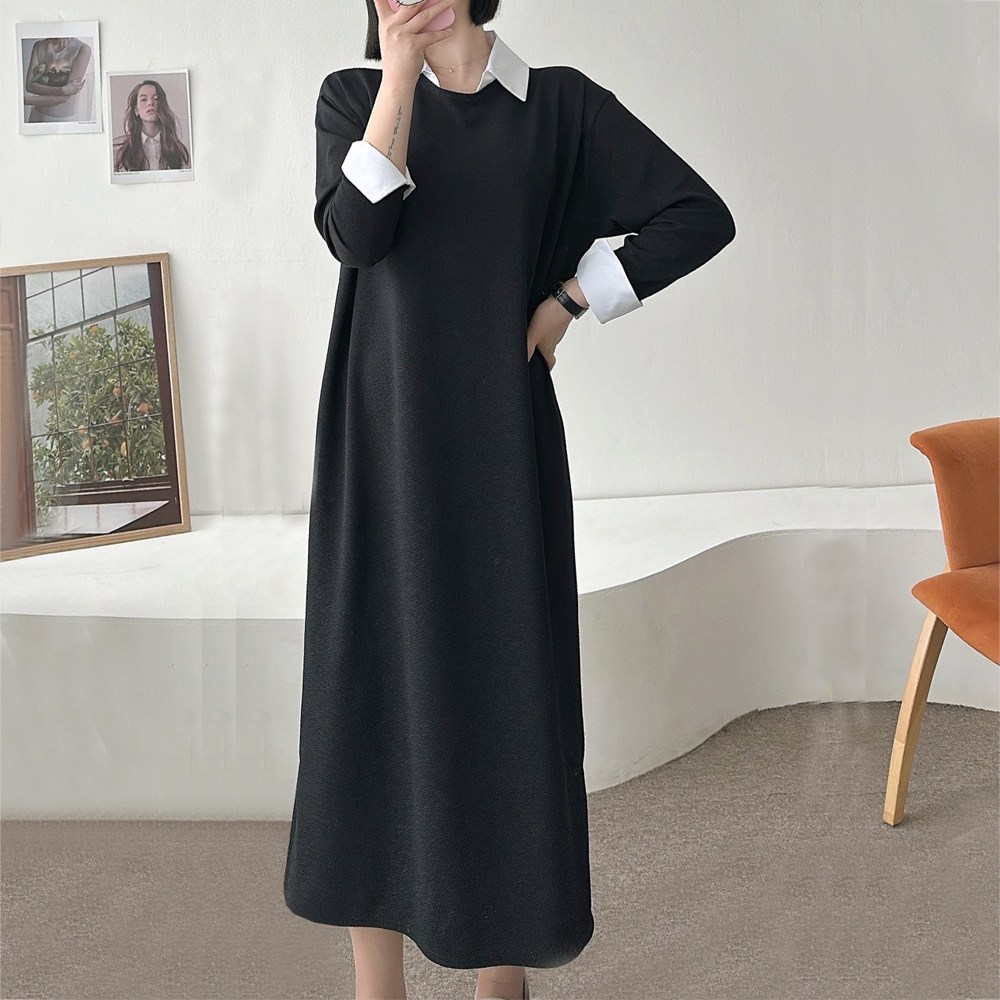 (봄신상품)마403-982 빅사이즈 여성 여자롱무지 간절기원피스 긴팔미디OPS 국산품 국내제작 새로본 7 17,800원