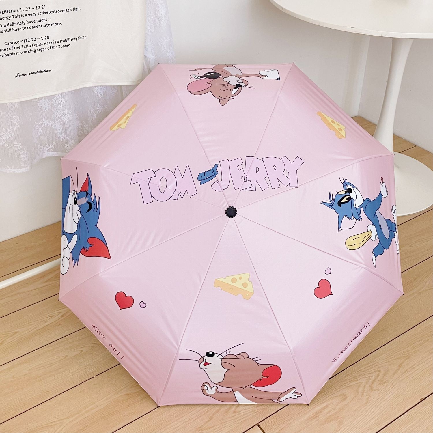 티레오 3단 접이식 암막 우산 애니메이션 톰과 제리 러블리 고양이와 쥐 굿즈 수동/자동 우양산 여름 UV자외선차단 양산 장마철우산 경량 휴대편리 우산 스윗 핑크 커플우산 22,500원