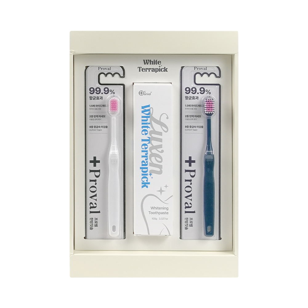 화이트테라픽 칫솔치약 선물세트 미백케어 실속형 (이중미세모 칫솔 2개 + 미백치약 1개) 29,800원
