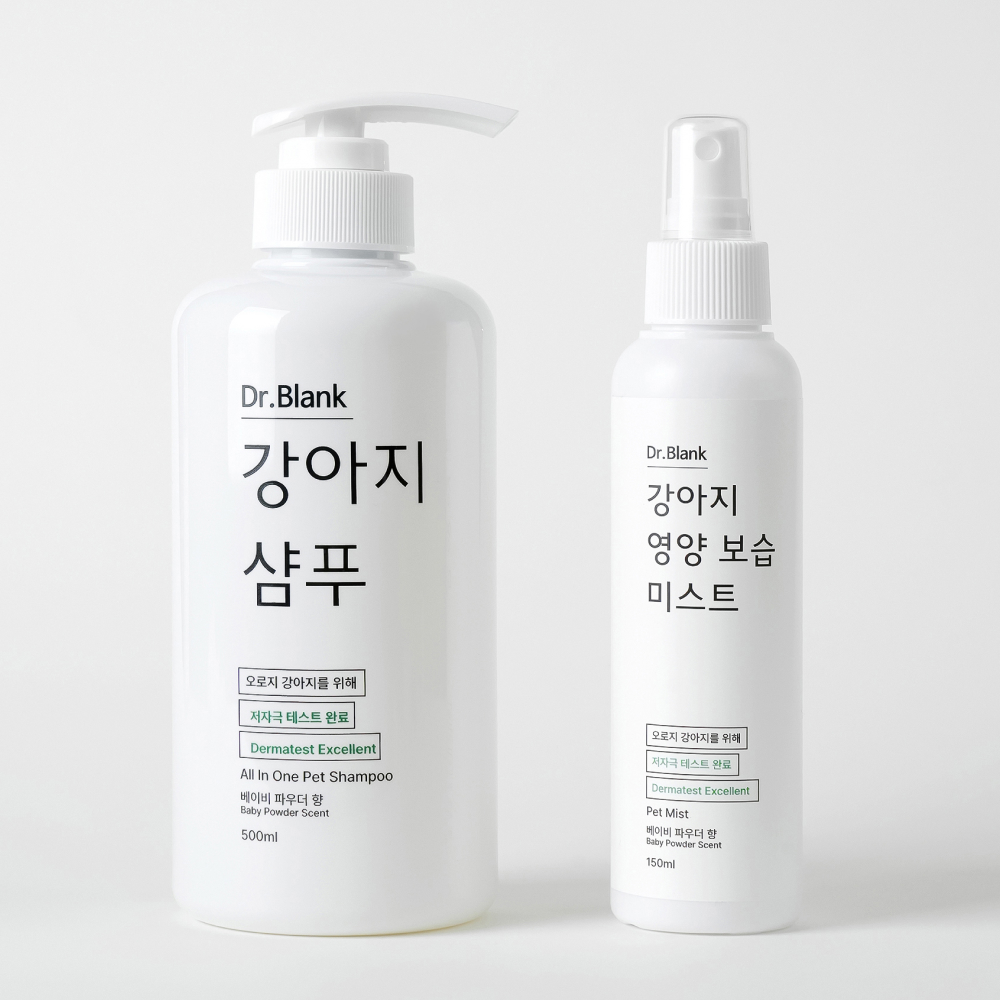 닥터블랭크 반려견 저자극 올인원 샴푸 500ml + 미스트 150ml 세트 베이비파우더향, 1세트 25,900원