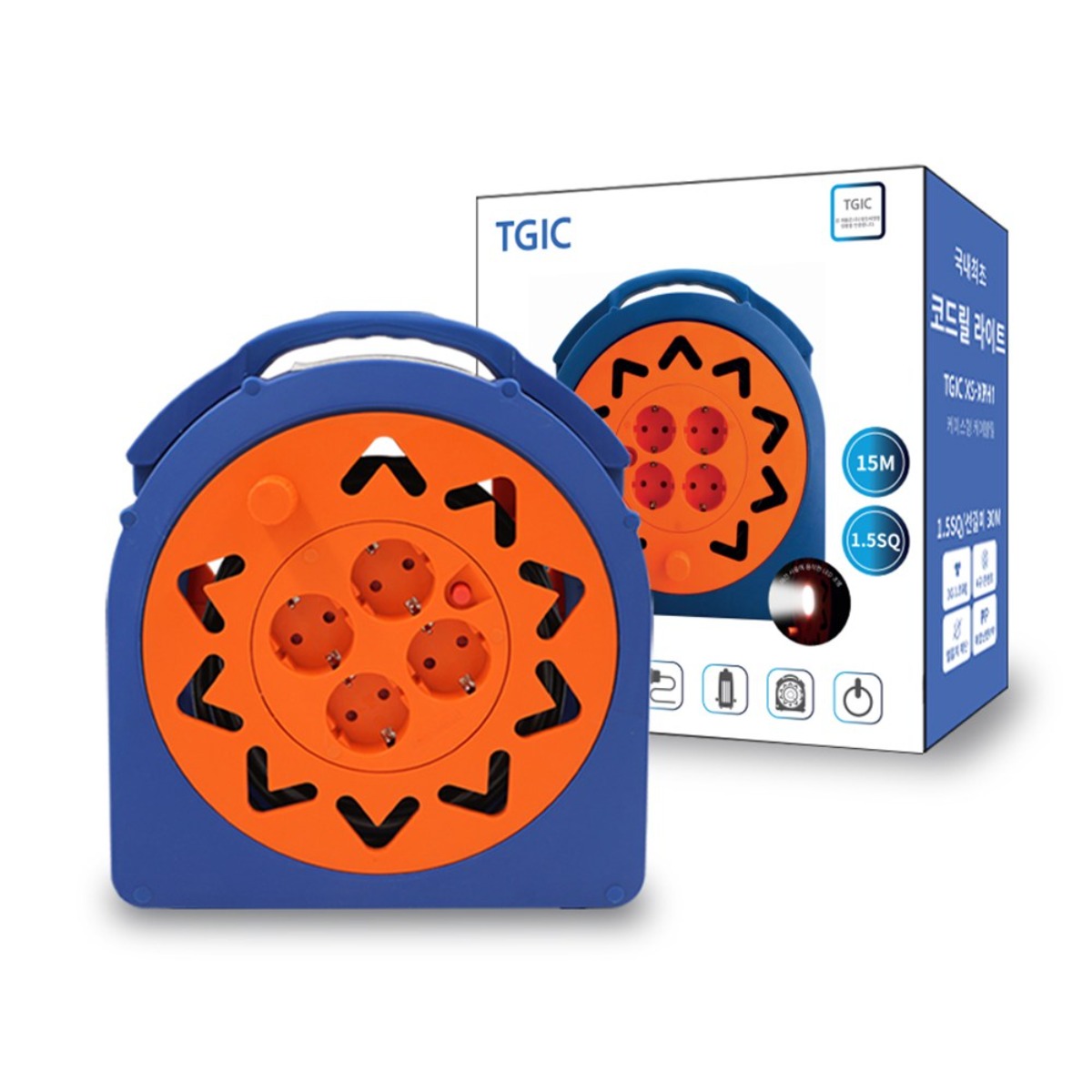 TGIC 튼튼한 LED램프 4구 과부하차단 3000W고용량 릴선 연장선 리드선 코드릴 전선릴 전기릴선 캠핑릴선 캠핑멀티탭 42,960원