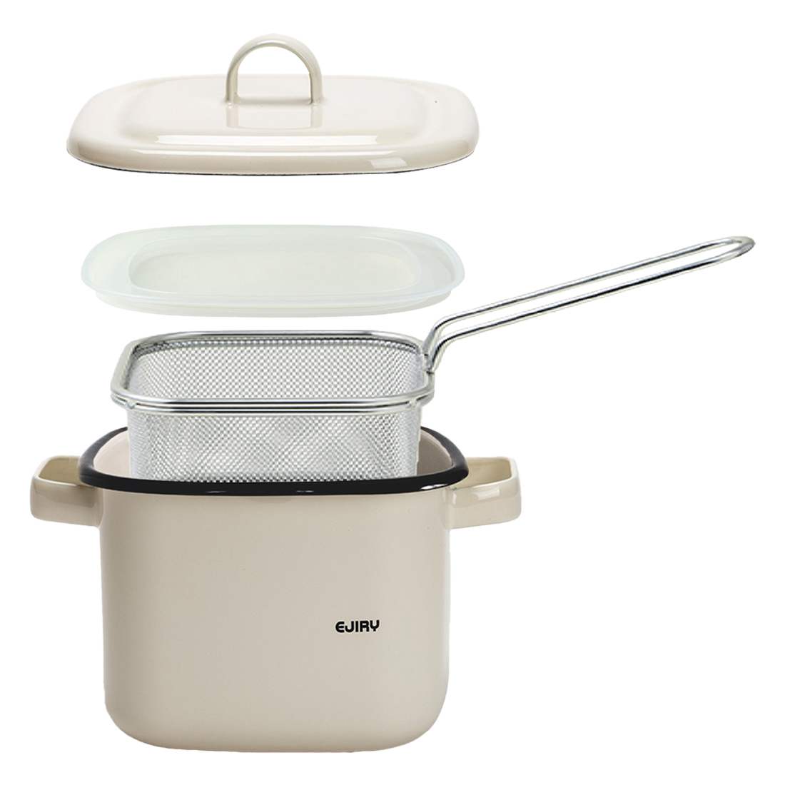 에지리 인덕션 레모 법랑냄비 스퀘어팟 + 튀김망 세트, 14cm, 프림아이보리, 1세트 82,000원