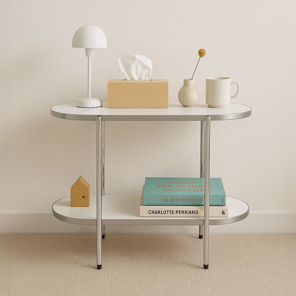 나인홈 프롬 모던 선반 라운드 크롬 수납 진열대 미니 협탁 사이드테이블 2단 45,900원