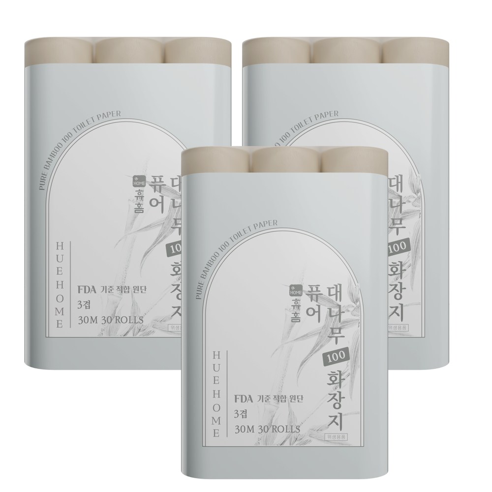 휴홈 퓨어 대나무 100 화장지 3겹 30m, 30롤, 1팩, 3개, 30개입, 30m 55,230원