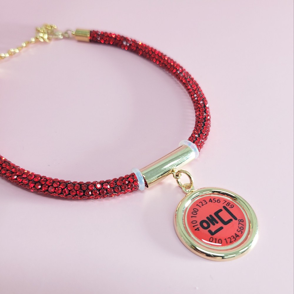 [앤디스크래프츠] 예쁘고 럭셔리한 강아지 고양이 인식표 목걸이(크리스탈형), 레드, 1개 16,000원