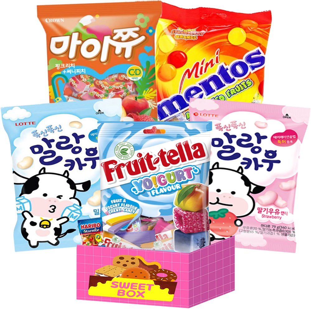 꼬꼬마 캔디젤리 A세트 말랑카우우유1 말랑카우딸기1 멘토스 미니푸르티1 마이쮸 포도1 후르트텔라1 하스1, 1세트, 79g 19,900원
