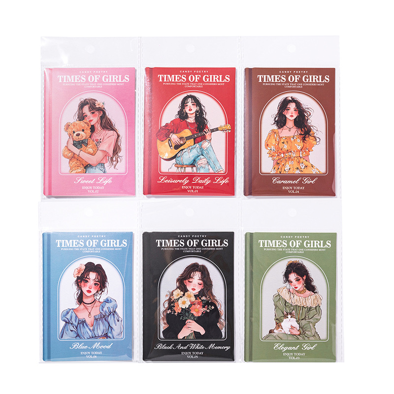 올리브파티 타임오브걸스 시리즈 감성 빈티지 인물 소녀 다꾸 스티커 30p 세트, 6개, 핑크+블루+그린+브라운+레드+블랙 20,900원