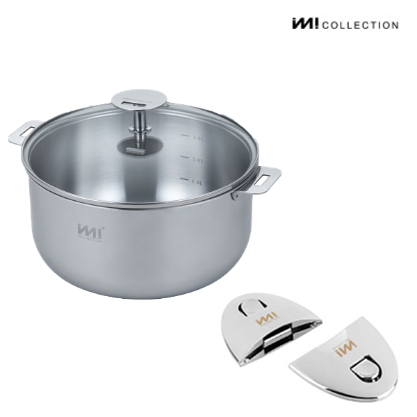 IMI 바닥3중 IH 스텐 냄비 18cm (유리돔) + 양수핸들2p  인덕션 가스 뚜껑 주방정리 수납 라면 자취 신혼 143,000원