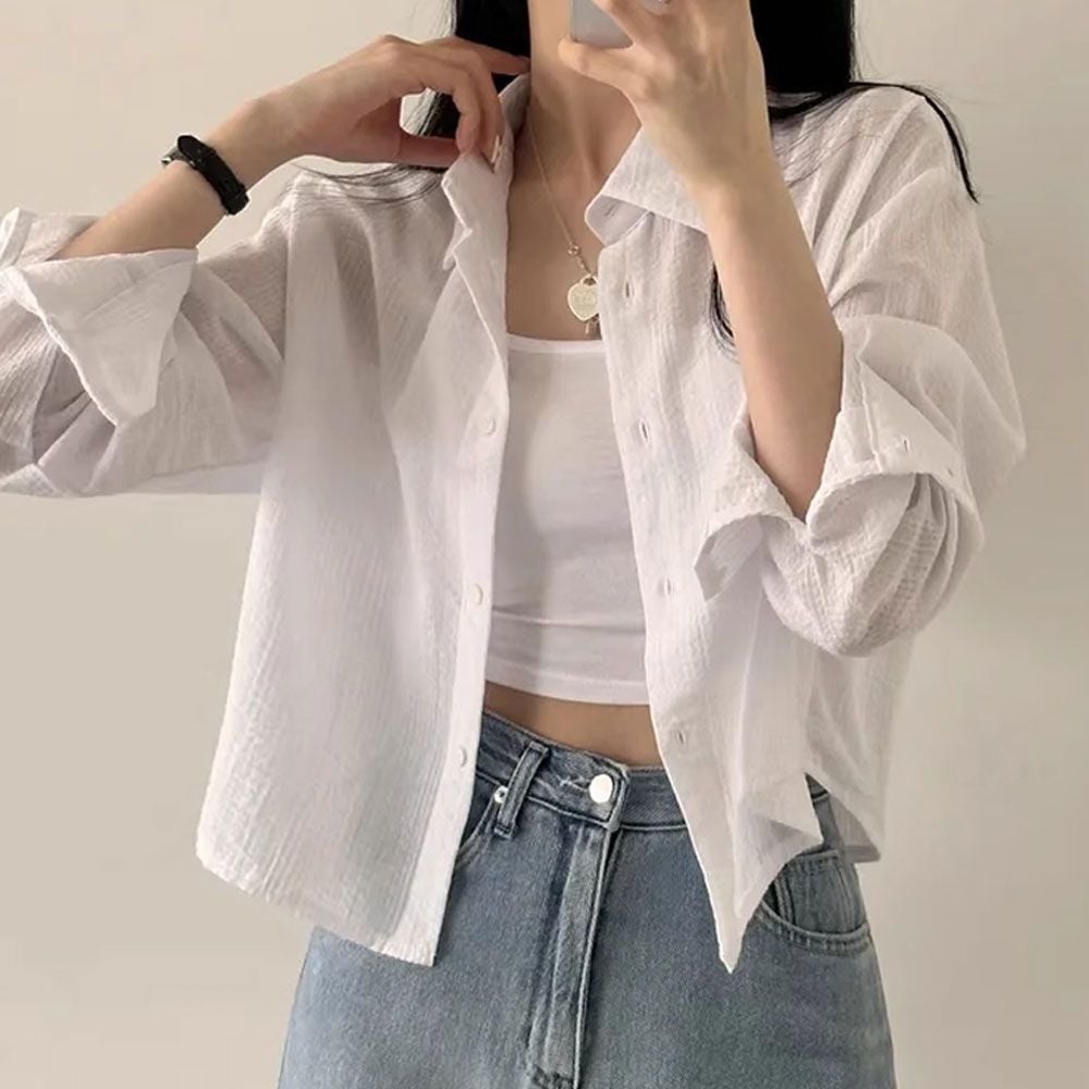 예쁜 파스텔톤 여성 반크롭 잔스트라이프 여성 셔츠 25,270원