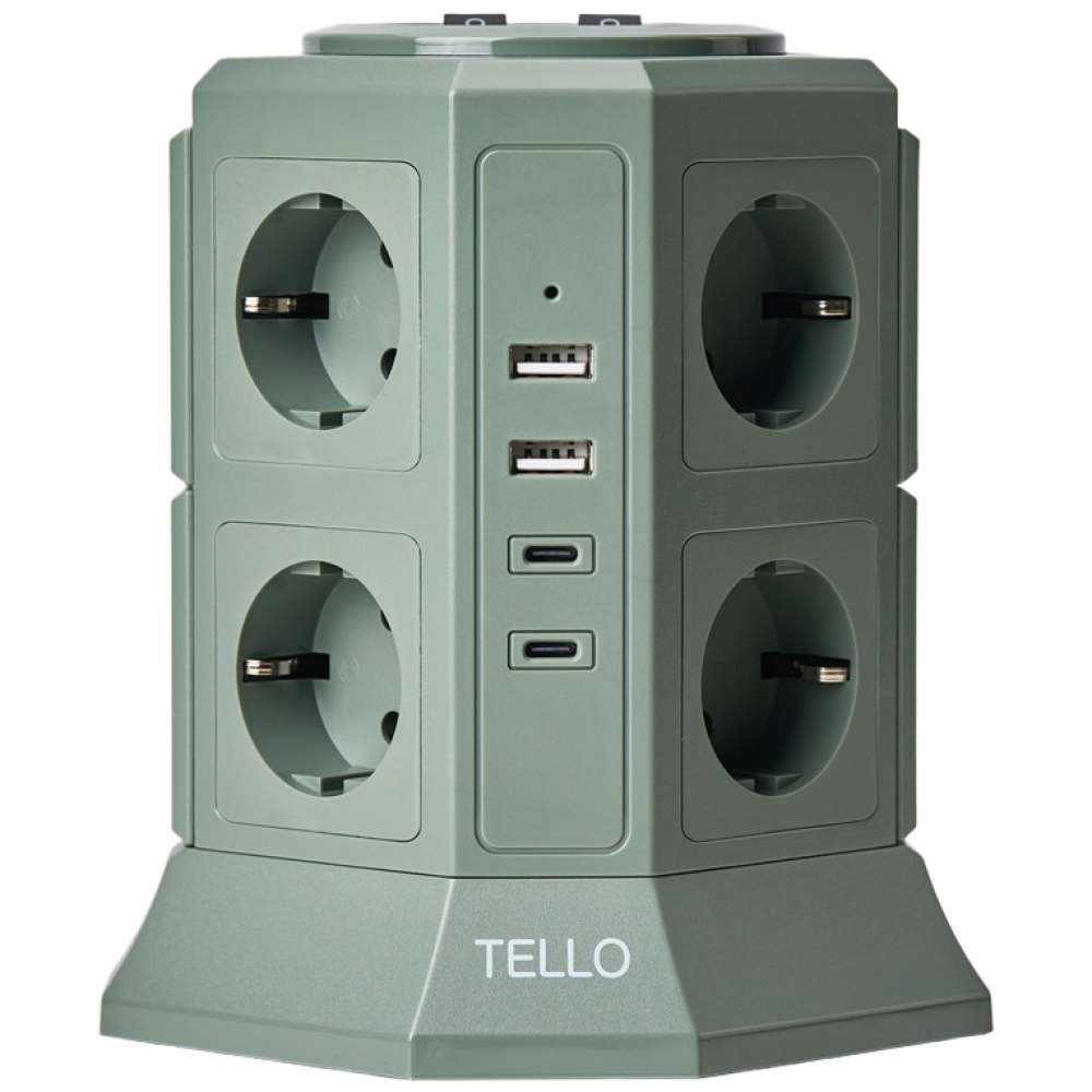 텔로 과부하차단 USB 타워 컬러 멀티탭 12구 KC인증 접지 안전 고급 멀티탭 선정리 가능한 인테리어 예쁜 귀여운 디자인 C타입 콘센트, 2m, 딥카키, 1개 53,730원