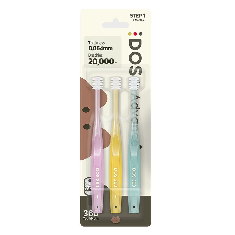 DOS 360 아기칫솔 1단계, 바이올렛 + 옐로우 + 민트, 3개입, 1세트 13,300원