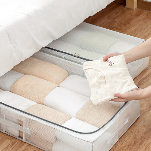 무타공마켓 프리미엄 언더베드리빙박스 냄새안나는 투명 이불정리함, 투명, 1개 17,900원