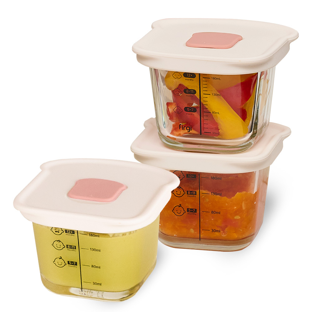 퍼기 식빵 이중 밀폐 유리 이유식 용기, 230ml, 베리핑크, 3개 15,900원