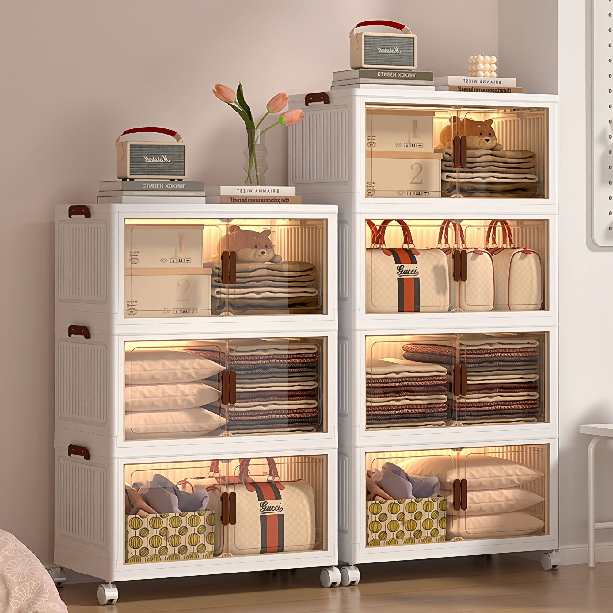 CUBBYCASE 무설치 접이식 이동식 양문 수납장 대용량 플라스틱 폴딩 리빙박스 정리함, White 89,800원