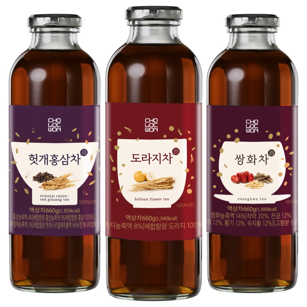 [유통기한 임박할인] 초록원 한차 3종 (도라지차+쌍화차+헛개홍삼차) 9,900원