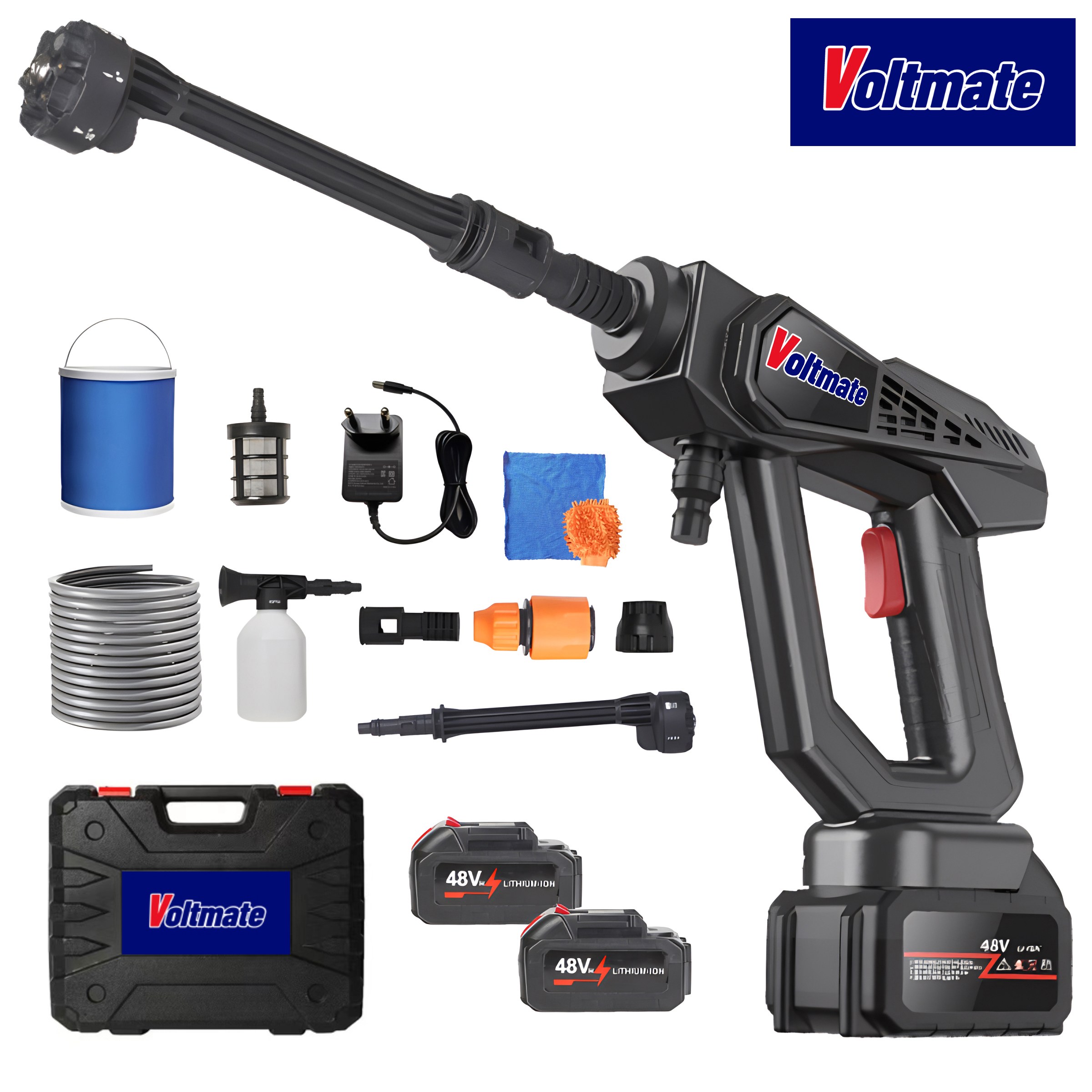 국내발송 VoltMate 무선 고압세척기 고압세차기 휴대용 세차기 6in1 다기능 4000mAh 듀얼 배터리 5m 호스, 접이식 물통 등 세트 포함 56,850원
