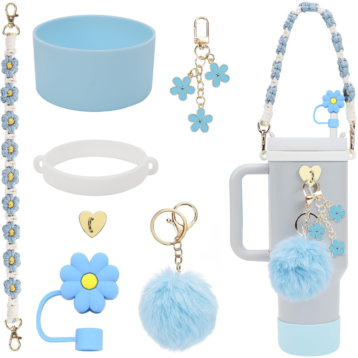 코차이 텀블러 스트랩 꾸미기 스트랩 세트 스탠리 호환 컵홀더, 1세트, 블루 8,900원