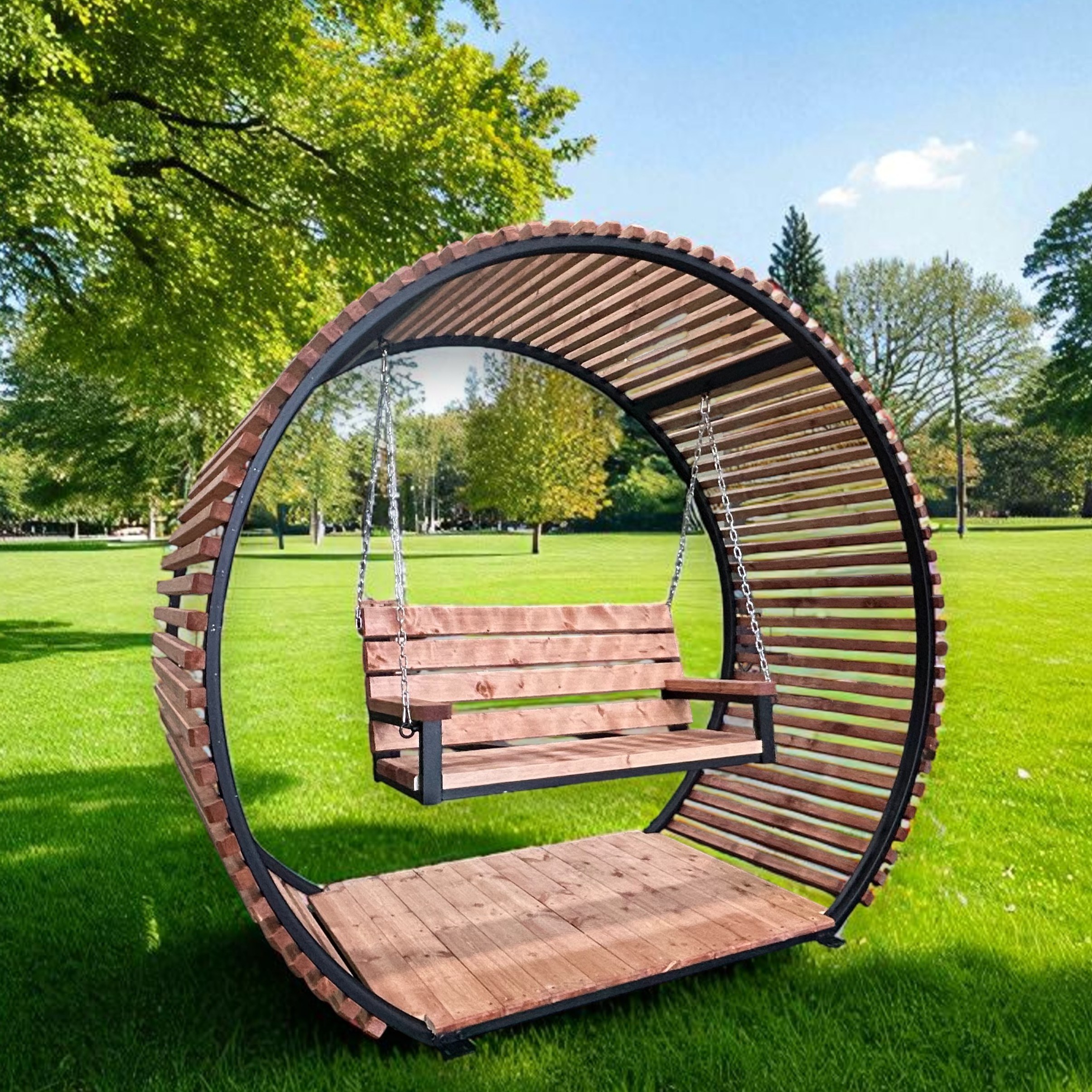 에코그린우드 야외그네 그네의자 스윙체어 2~3인용 포토존 애견카페 베이커리카페, 검정 599,000원