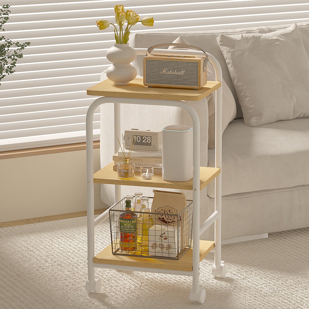 위즈룸 수납 선반 이동식 트롤리, 3단, 화이트/내츄럴우드 35,250원