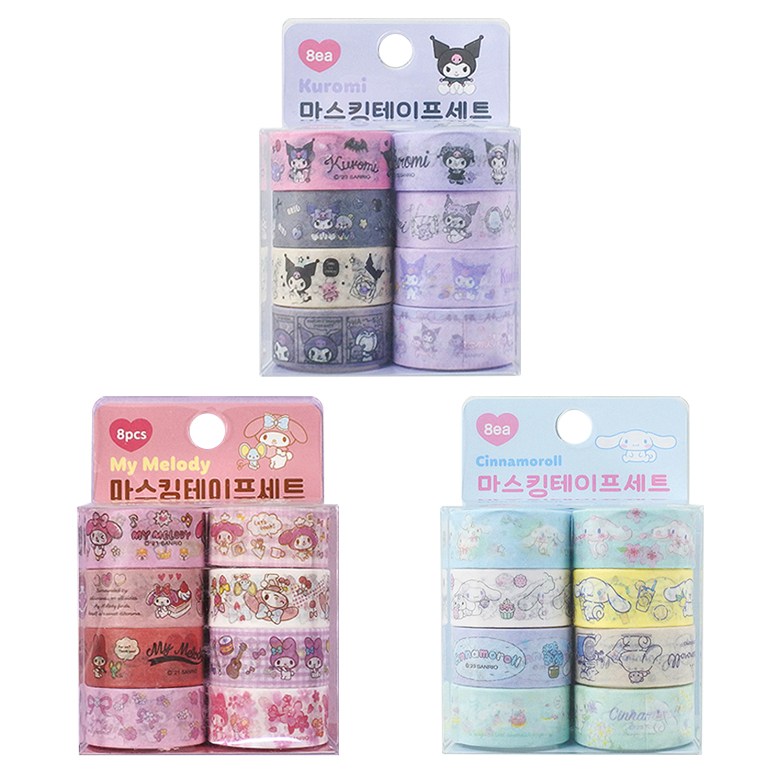 산리오 캐릭터 마스킹 테이프 8P세트 X 3종 (시나모롤 쿠로미 마이멜로디), 1세트 13,100원